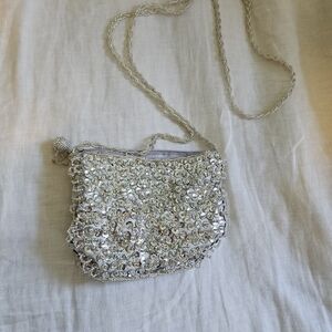 Elegant Silver Beaded Women's Bag